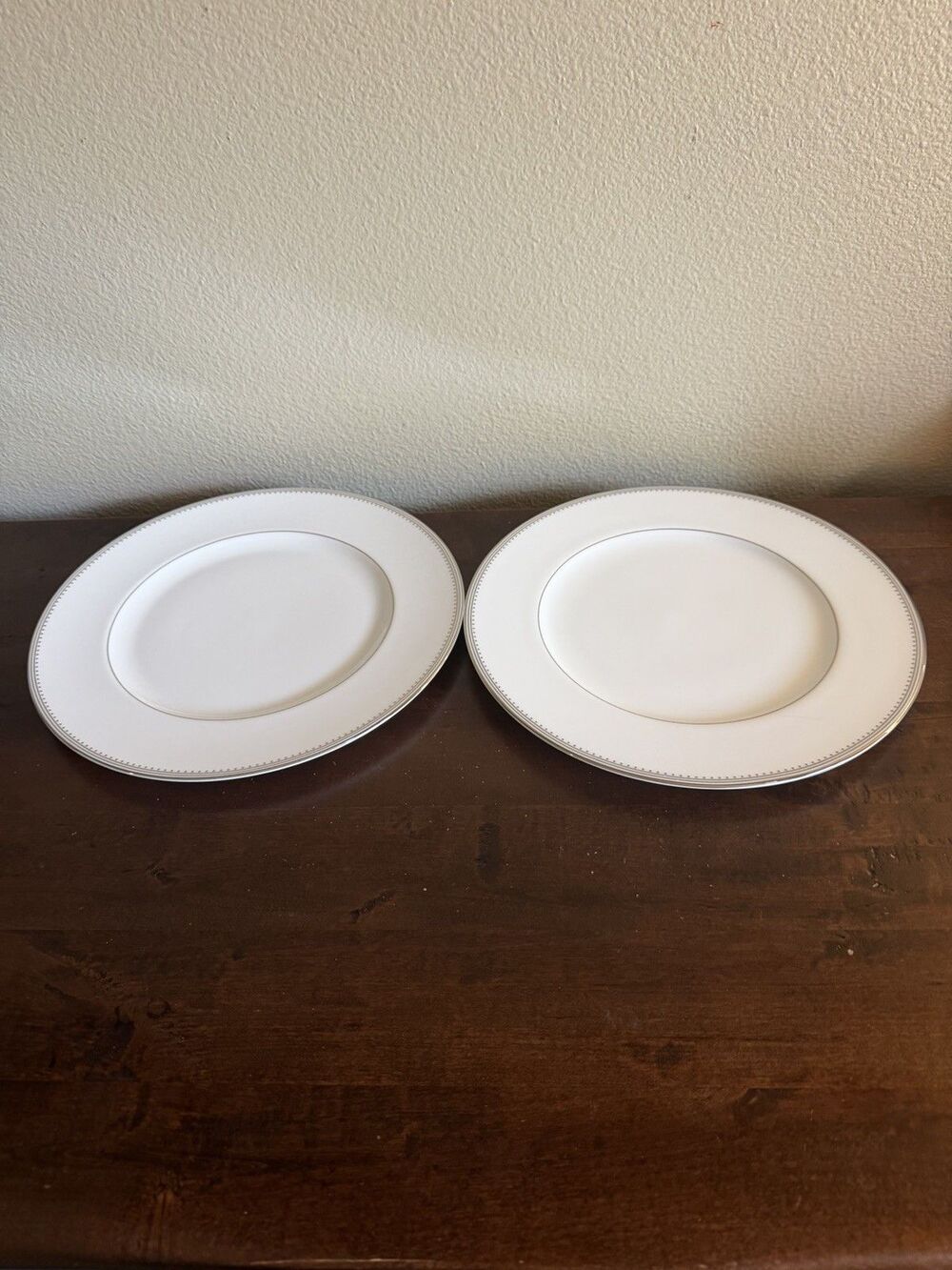 Vera Wang Wedgewood Grosgrain 10.75” Platinum Bone China Dinner Plates Set of 2